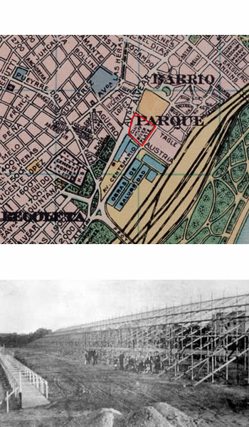 Construcción de la tribuna oficial sobre Av. Alvear (circa 1923).